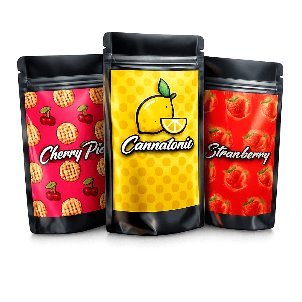 Hochwertiges Aromablüten Bundle mit fruchtigen Sorten Cannatonic, Strawberry und Cherry Pie